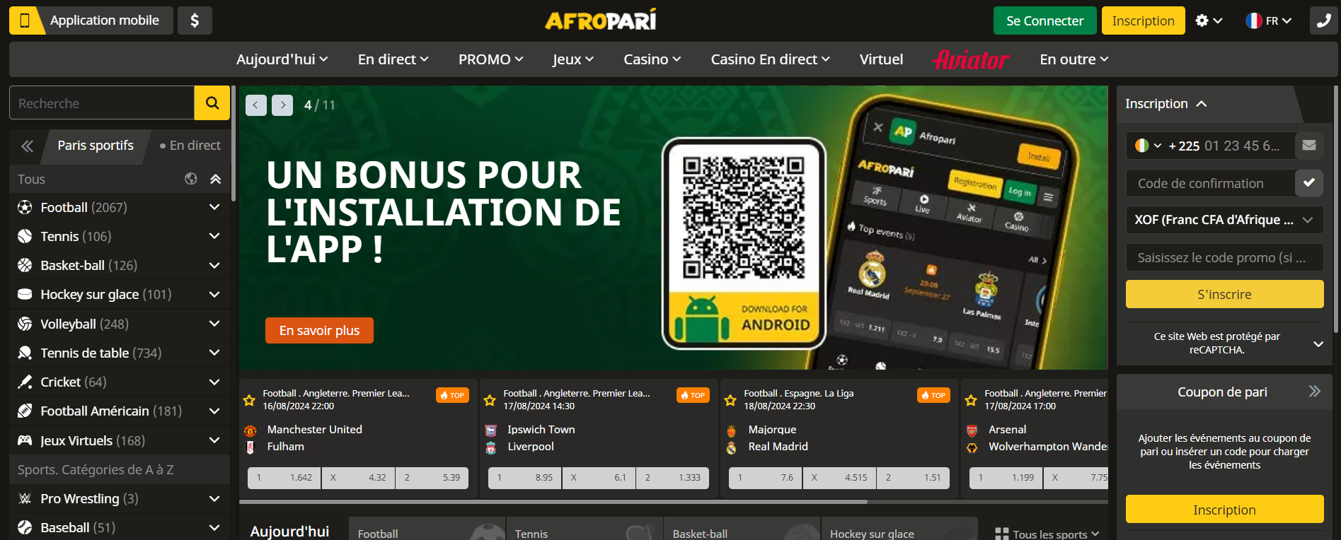 Sections au bookmaker AfroPari