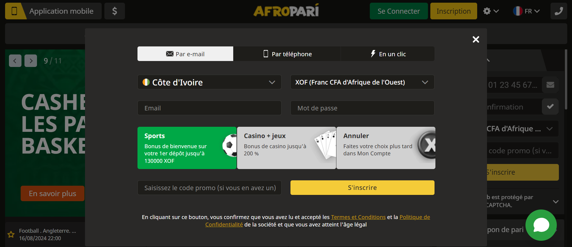 Création d’un profil dans AfroPari